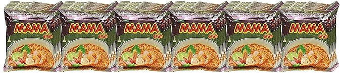 MAMA Noodles Shrimp Tom Yum Instant Noodles with Delicious Thai Flavors, Hot & Spicy Noodles w/Shrimp Tom Yum Soup Base, No Trans Fat w/Fewer Calories Than Deep Fried Noodles 30 Pack