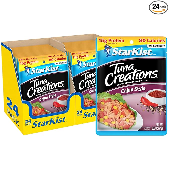 StarKist Tuna Creations Cajun Style Pouch (2.6 oz - 24 Pack) Wild Caught, High Protein Shelf Stable Seafood, Gluten Free, Soy Free, No Draining, Ready to Eat for Salads and Sandwiches