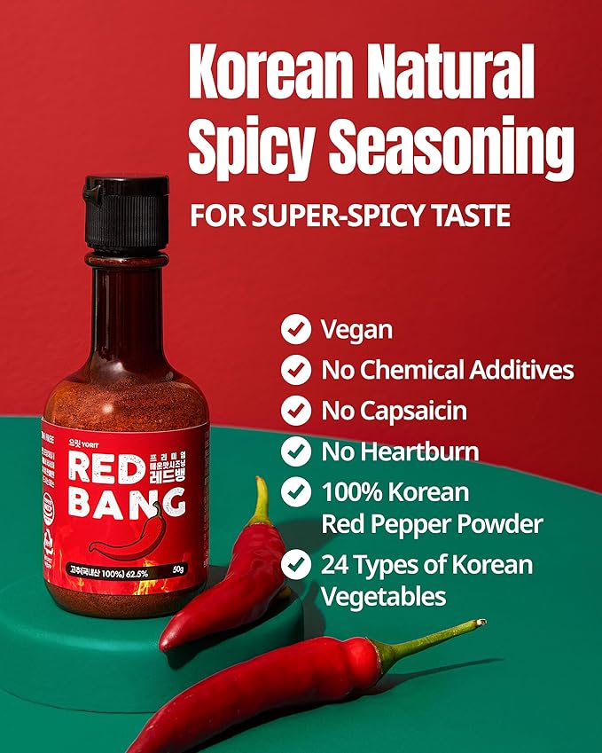 Yorit Red Bang Korean Premium Natural Gochugaru and Carolina Reaper Spicy Chili Seasoning Powder for Diverse Dishes - 55,457 Scoville Index, Extreme Spiciness, No Heartburn 요릿 레드뱅 (1.76 Ounce (Pack of 1))