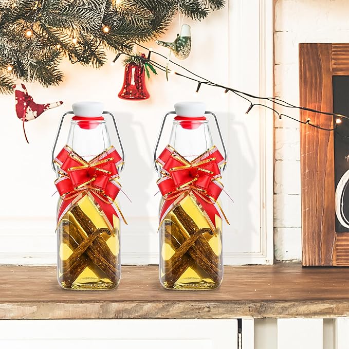 Vanilla Extract Bottles [4oz, 12-Pack] – Flip Top Swing Top Glass Bottles for Homemade Extracts, Kombucha, Coquito, Juice – Airtight Leak-Proof Caps with Funnel, Extra Gaskets, Labels & Marker