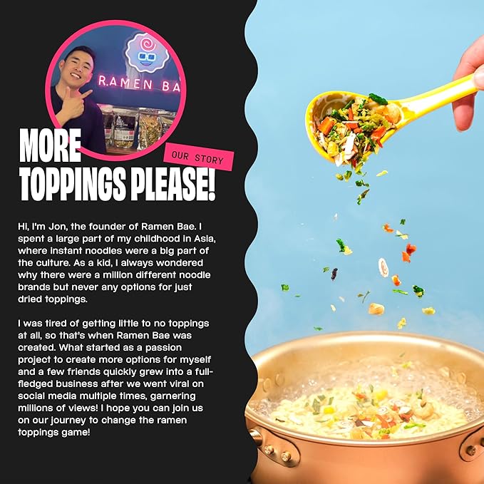 Ramen Bae Classic Seafood & Veggie Mix Dried Ramen Toppings - Low Fat, Low Sodium, Dehydrated Ramen Toppers, Add Ins, Mix Ins for Ramens, Noodles, Soup, Fried Rice - Easy To Prep, Up To 20 Servings