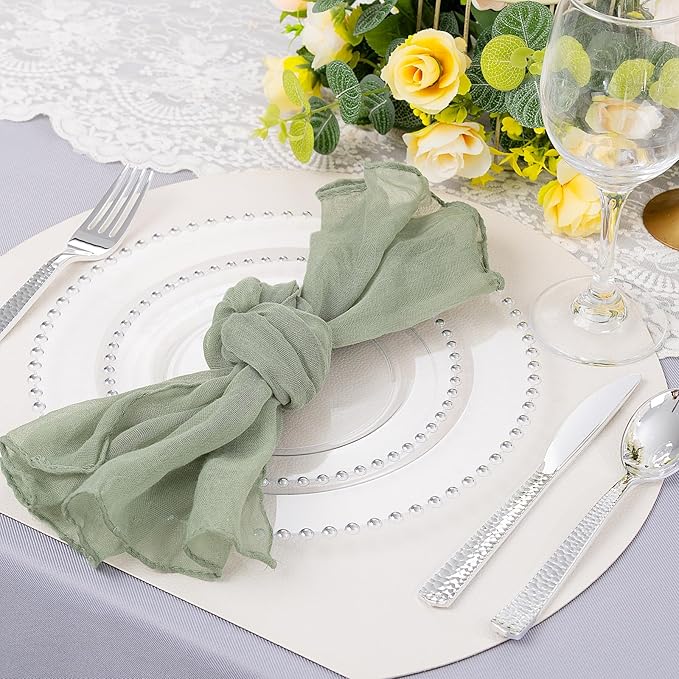 supernal 100PCS Clear Plastic Plates, Clear Plates with Silver Trim, Elegant Plastic Plate Include 50 Dinner Plate 10'' and 50 Dessert Appetizer Platos 7'' for Party, Wedding, Bridal Baptism