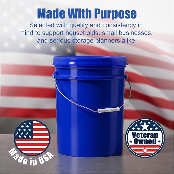 ePackageSupply 5 Gallon Bucket - Food Grade Bucket with Airtight Gamma Seal Screw-On Lid, BPA-Free, Heavy-Duty 90 Mil HDPE Plastic, Bulk Storage, Durable Container, Made in USA, Blue/Blue, 1 Pack