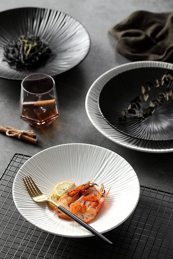 Jusalpha Set of 4- Japanese Style Porcelain Dinner Plates, Versatile Circular Serving Plates for Breakfast, Salad, Steak Dinner, PL018 (Set of 4) (10.3 Inches, White)