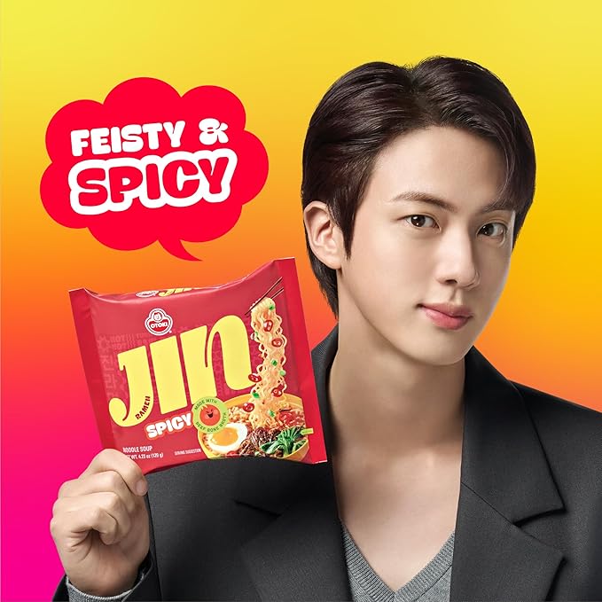 OTOKI Jin Ramen Spicy Bowl – Authentic Korean Instant Noodles with 13-Hour Simmered Beef Bone Broth, Bold & Fiery Flavor, Microwave or Add Hot Water, Ready in 5 Minutes, 3.88 oz (Pack of 6)