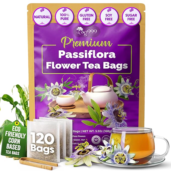 TOG999, Premium 120 Pasiflora Pasion Flower Tea Bags, 100% Natural & Pure Pasiflora Passion Flower, Herbal Tea. No Sugar, No Caffeine, No Gluten, Vegan.