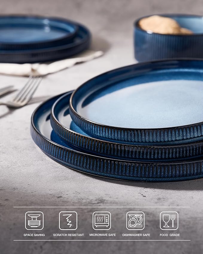 famiware Star Dinner Plates for 6, 10 inches Plate Set, Scratch Resistant, Stoneware Dinnerware, Kitchen Modern Rustic Serving Dishes, Nebulas Blue