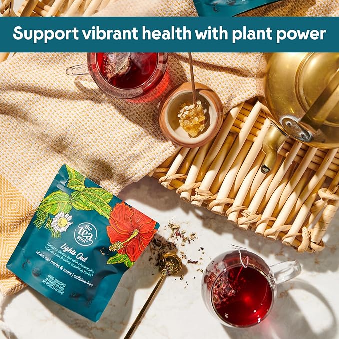 The Tea Spot Organic Lights Out Tea with Valerian Root Relaxation | Blend of Hibiscus, Peppermint, Chamomile, Lavender, Licorice Root & Valerian Root | Caffeine-Free 15 Tea Bags, Pack of 1