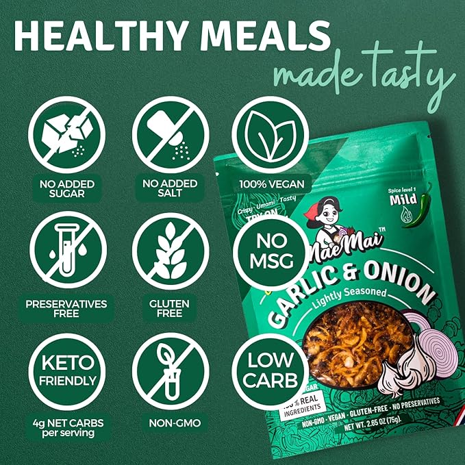 MaeMai Crispy Onion Garlic Flakes (MILD) Value Pack – Light Heat Crunchy Fried Onion & Garlic, Ramen Rice & Salad Topping, Gluten Free, Vegan, 9.51 oz (270g) – 3 Pack
