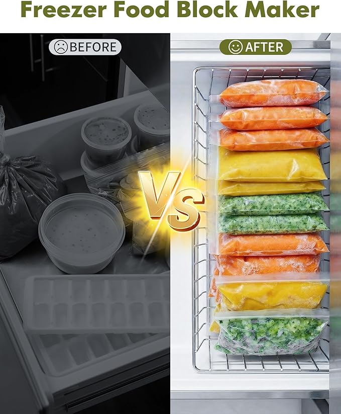 iCASA Soup Cubes Freezer Mold - 6 Cup Freezer Food Block Maker, Meal Prep Bag Container to Freeze Soups, Sauces, Leftovers & Bone Broth, Compatible with Gallon Freezer Food Storage Bag, Large