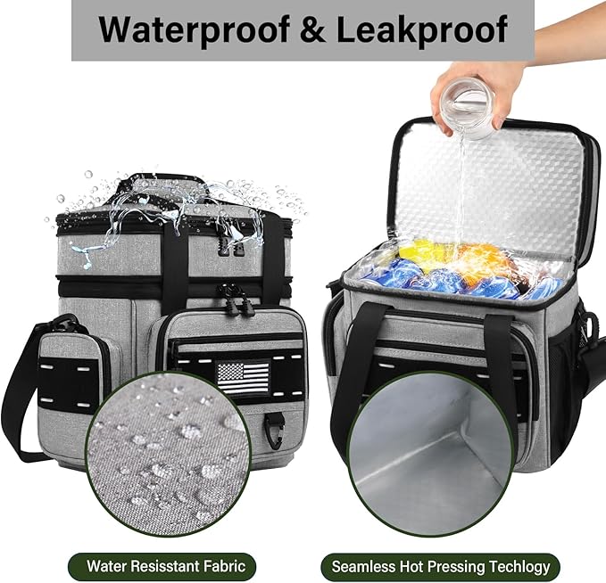 TENKIST Expandable Tactical Lunch Box, Large Insulated Lunch Cooler Bag Heavy Duty Leakproof Lunch Pail for Men Adults Work Office Outdoor Picnic Trips,16L,Grey