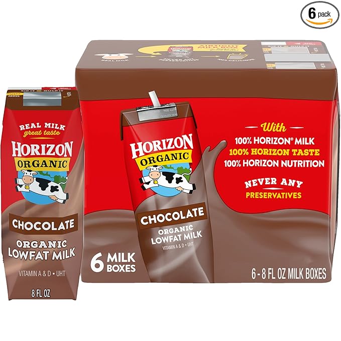 Horizon Organic Shelf Stable 1% Lowfat Chocolate Milk Boxes, Pack of 6 - 8g Protein per Serving