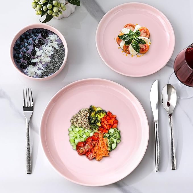 AmorArc Ceramic Dinner Plates Set of 6,10.5 inch Large Stoneware plates for Kitchen,Dinnerware Dishes set- Microwave,Dishwasher Safe,Scratch Resistant-Pink