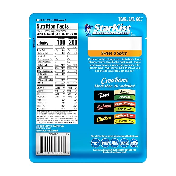 StarKist Tuna Creations Sweet and Spicy Pouch (6 oz - 12 Pack) Wild Caught, High Protein Shelf Stable Seafood, Gluten Free, Soy Free, No Draining, Ready to Eat for Salads and Sandwiches