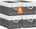 Fab totes Storage Bins [38-Pack], Foldable Storage Baskets for Organizing Toys, Books, Shelves, Closet, Large Storage Box with Rope Handles, Sturdy Organizer Bins, White & Black