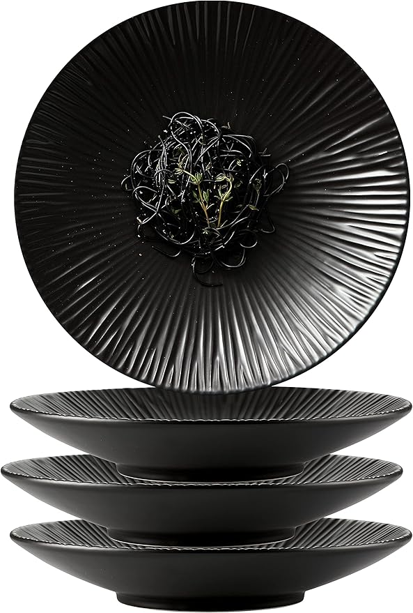 Jusalpha Set of 4-Japanese Style Porcelain Dinner Plates, Versatile Circular Serving Plates for Breakfast, Salad, Steak Dinner, PL018 (10.3 Inches, Black)