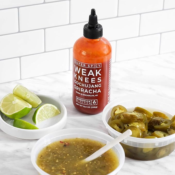 Weak Knees Super Spicy Gochujang Sriracha Hot Sauce - Bold Korean Gochujang Paste with Habanero Heat for Wings, Tacos & Marinades - Made in the USA - 10.5oz Squeeze Bottle