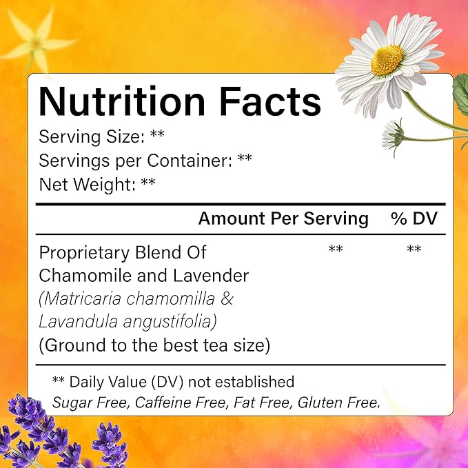 FreshDrinkUS, Premium 60 Chamomile Lavender Tea Bags, Calming Herbal Blend Strong Support for Relaxation & Better Sleep | Naturally Caffeine-Free Bedtime Tea with Soothing Floral Aroma, 100% Natural, Hand-made No Sugar/ Caffeine/ Gluten, Vegan