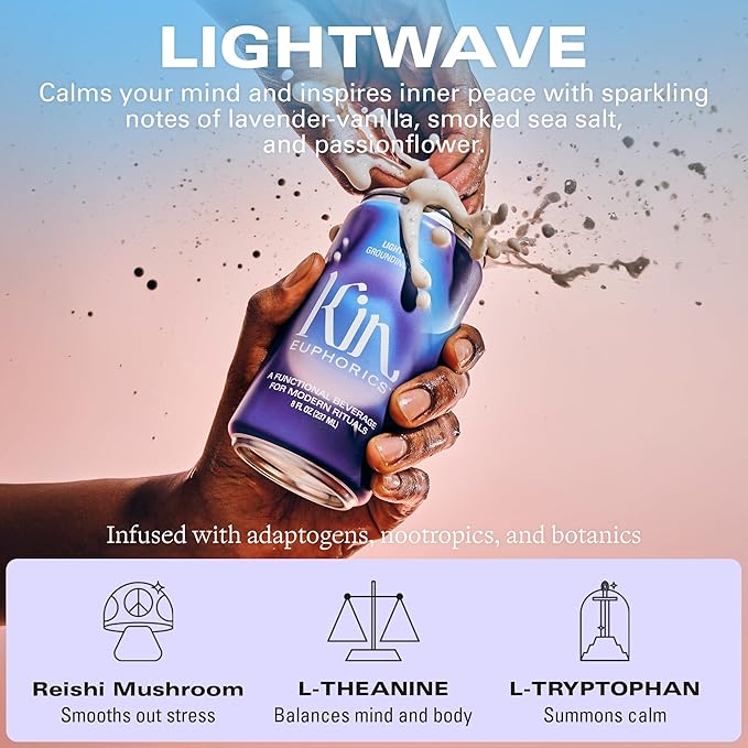 Full Kin Kit by Kin Euphorics, Non Alcoholic Spirits, Adaptogen Drinks, 16 8 Fl Oz Cans (Kin Spritz, Kin Bloom, Actual Sunshine, Lightwave), 2 x 16.9 Fl Oz Bottles (High Rhode, Dream Light)