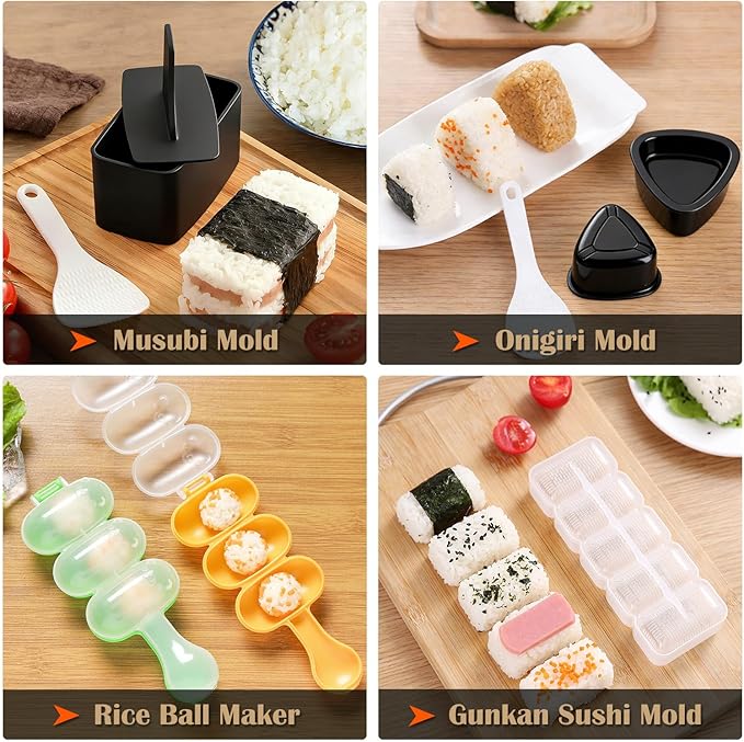 SmileTools Sushi Making Kit, 30 in 1 Sushi Kit with Sushi Roller, Sushi Maker Bazooka, Triangle Onigiri Mold, Musubi Press Mold, Rice Ball Mold & More