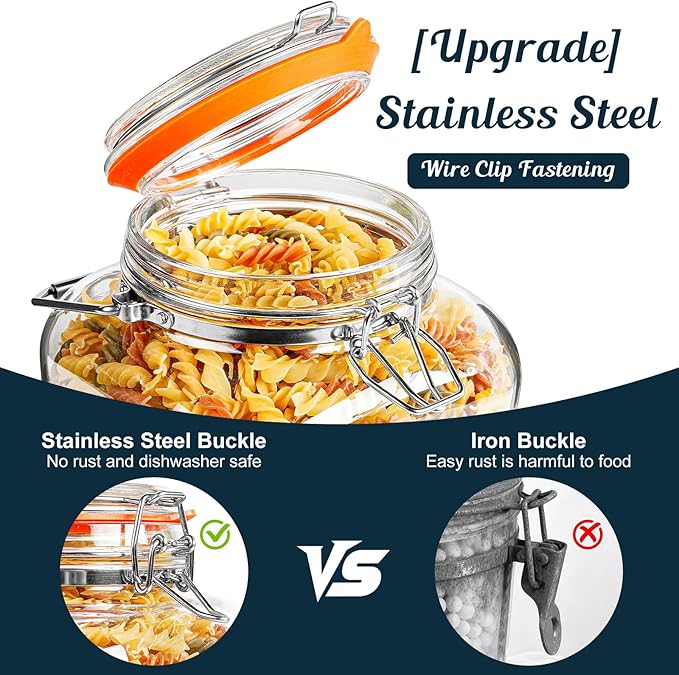 2 Pack 1.5 Gallon Glass Jar With Airtight Lid, Square Large Mason Jars Wide Mouth with Scale Marks and Stainless Steel Handle-192 Oz Non-slip Glass Storage Containers for Flour Sugar Cookie