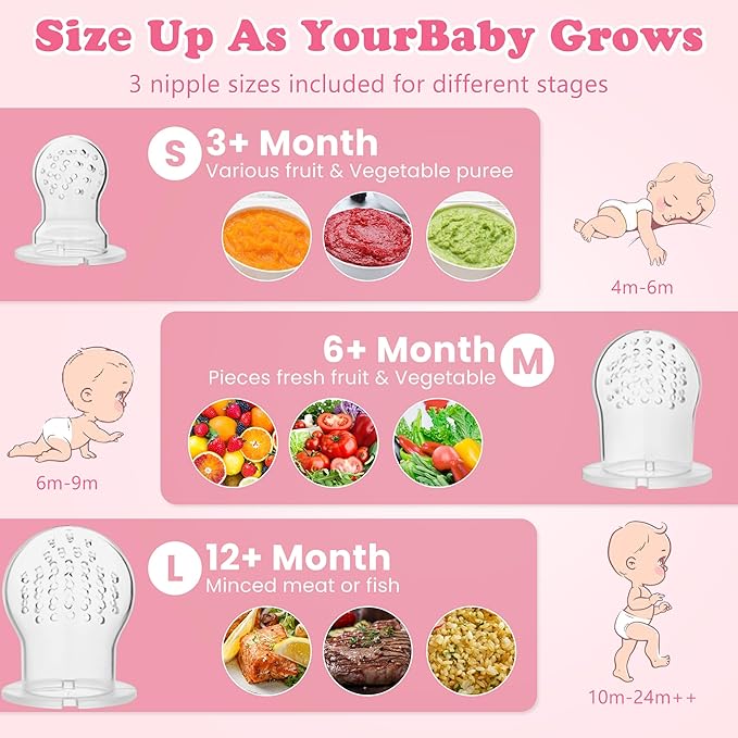 Baby Fruit Feeder Pacifier | Infant Food Feeder Pacifier & Baby Food Dispensing Spoon | Mesh Fresh Fruit Teethers for Babies | Infant Teething Feeders Shower Gifts for Boys and Girls(Blush)