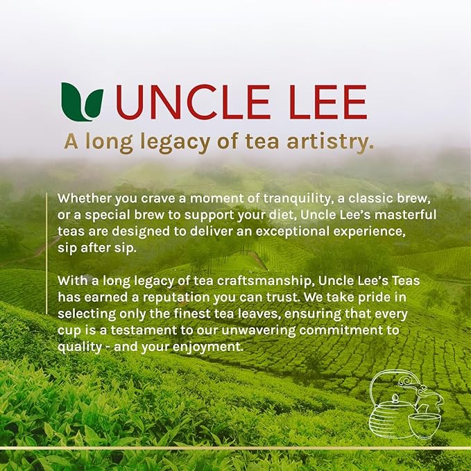 Uncle Lee’s Organic Pu-Erh Tea, 100% Natural Chinese Tea, Fresh & Full Earthy Flavor, Enjoy as Hot Tea or Iced Tea Beverages, Coffee Alternative, 18 Tea Bags per Box