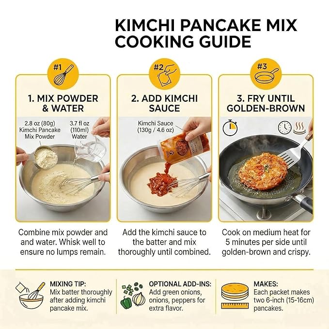 Authentic Korean Kimchi Pancake (Kimchijeon) Mix Kit - Makes 4 Pancakes, Easy DIY Cooking Set, Savory & Crispy K-Food Meal, Quick 5-Minute Prep, Spicy Savory Pancake Flour with Real Kimchi Sauce,김치전 믹스 2개입