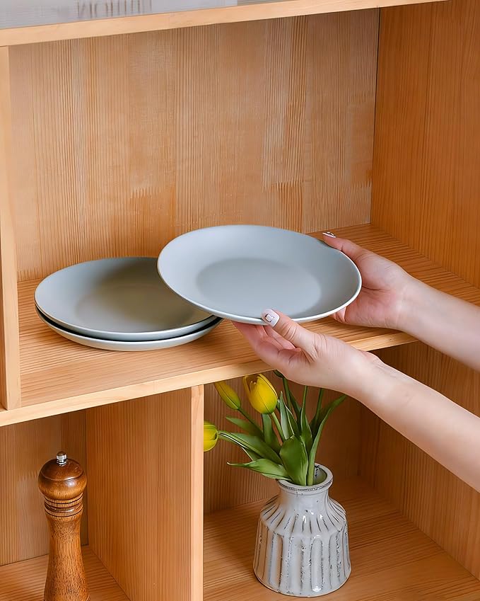 LaGlint 8.5 inch Salad Plate Set of 6, Lightweight Opal Glass Round Grey Plates for Appetizer Dessert Kitchen, Dishwasher and Microwave Safe