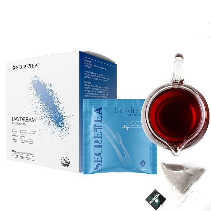 Organic Earl Grey Tea, Good for BREAKFAST TEA | NATURAL ANTIOXIDANTS,100% Real ingredients, 15 CT Tea Bag | By T SECRETEA, Daydream