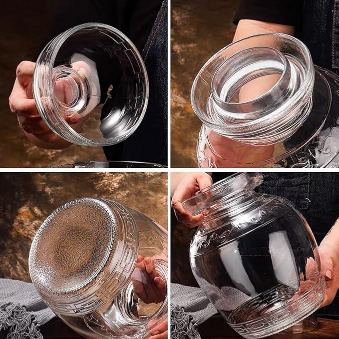 Glass Pickle Jar 2.5L Fermentation Jar Crock, Traditional Canning Jar Kimchi Containers with Water Seal Airlock Lid for Fermenting Pickles, Wine Brewing, Sauerkraut and Vegetables