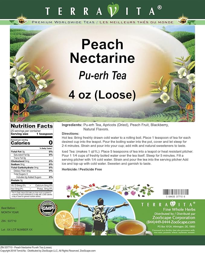 Peach Nectarine Pu-erh Tea (Loose) (4 oz, ZIN: 537710)