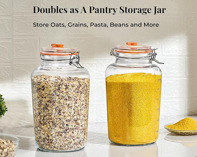 1 Gallon Fermentation Jars, 2 Pack Glass Fermentation Kit with Airlocks & Weights, Wide Mouth Fermenting Jars for Sauerkraut, Kimchi, Pickles, Mead & More