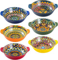 Henten Home Ceramic Soup Bowls Set, 14 oz Cereal Bowl Set of 6, Small Dessert Bowls with Handle, Boho Serving Bowls Set for Kitchen, Snack, Salad, Microwave & Dishwasher Safe