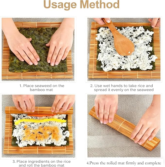 MIUQILAIY 9.5"x9.5"Bamboo Sushi Rolling Mat,kimbap roller(4 PCS)