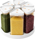 Airtight Food Storage Container with Manual Vacuum Pump, 6-Grid 27oz (800ml) Clear Rotating Pantry Organizer for Cereal, Nuts, Oats & Dry Foods, Kitchen Grain Dispenser, BPA-Free