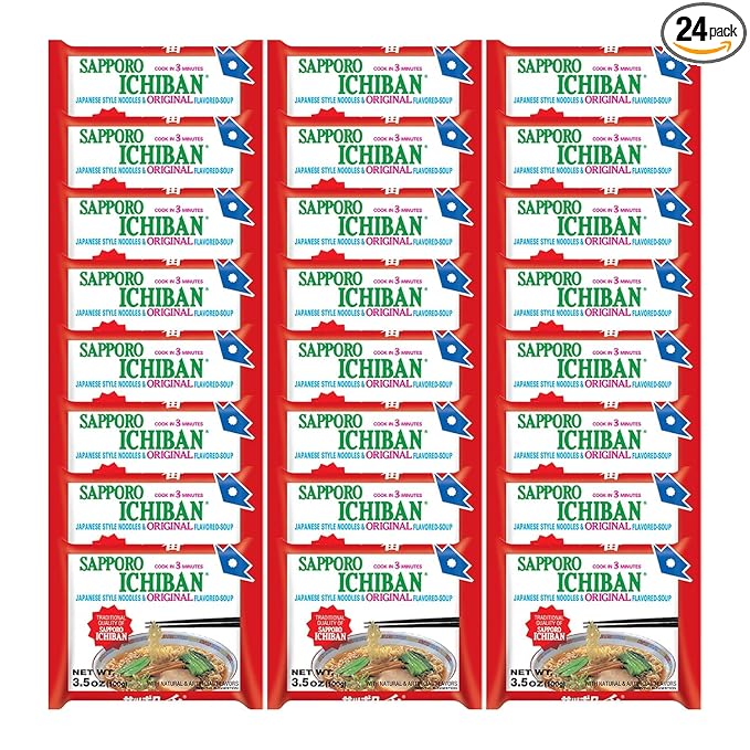 stickerless New [SAPPORO ICHIBAN] Ramen Noodles, Original Soy Sauce Flavor, No.1 Tasting Japanese Instant Noodles (3.5 Oz) (24 pouches)