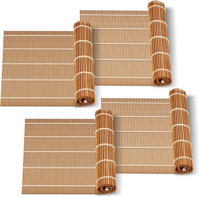MIUQILAIY 9.5"x9.5"Bamboo Sushi Rolling Mat,kimbap roller(4 PCS)
