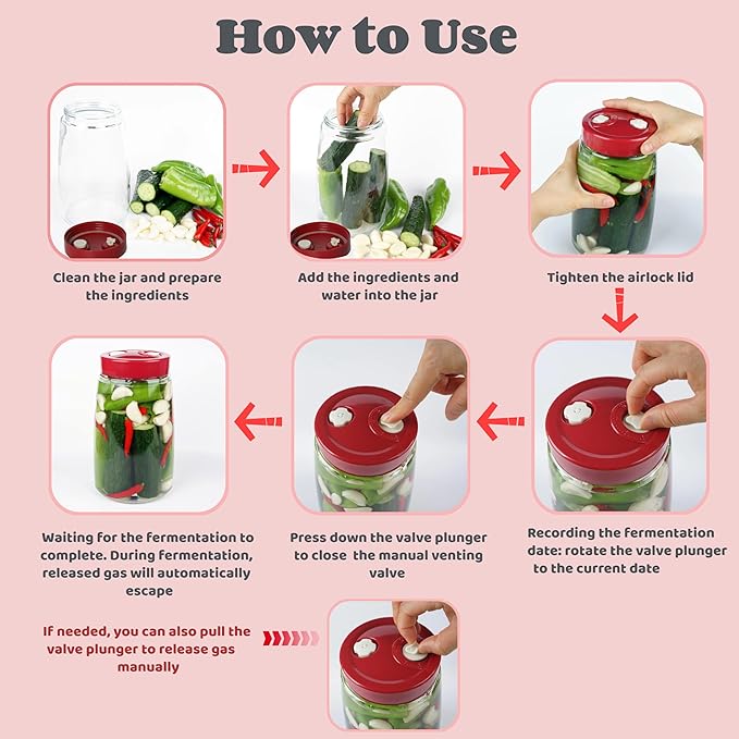 1.4 Liter Fermentation Jar, Fermenting Kit with Venting Valve Airlock and Fermenting Weight, Pickle Jar, Wide Mouth Glass Jar for Pickles, Kimchi, Sauerkraut, Mead, Kombucha, Sourdough