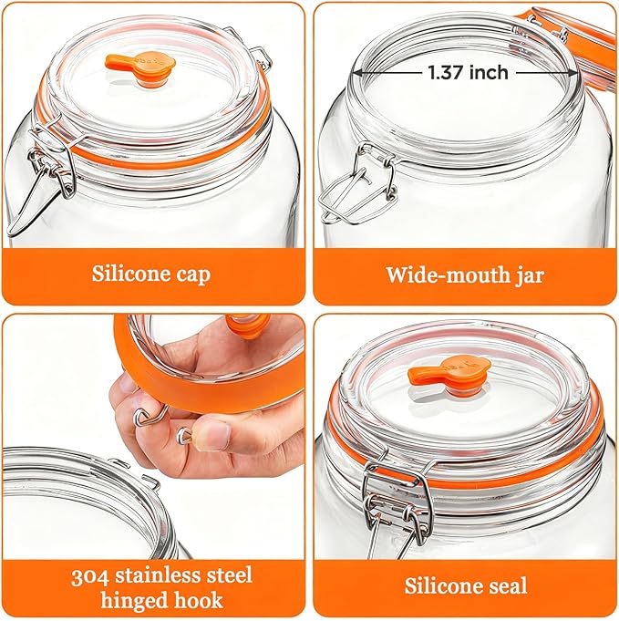 BestYiJo 2PCS 1 Gallon (3.75L) Fermentation Jars with 2 Glass Weights & 2 Airlocks - Ideal for Kombucha, Sauerkraut, Pickles, Sourdough Starter, Kimchi and More