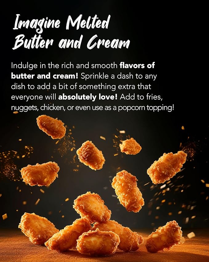 Funtable Cream Butter Seasoning (5.64 oz, 160g) - Sweet & Creamy Butter Flavor Powder, Easy to Use Perfect Seasoning for Chicken, Nuggets, Popcorn, Nachos & More.