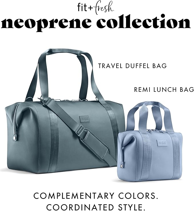 Fit & Fresh Remi Lunch Bag for Women Work – Neoprene Lunch Tote with Containers & Ice Pack, Reusable Meal Prep Lunch Box, Large Capacity, Machine Washable, Slate