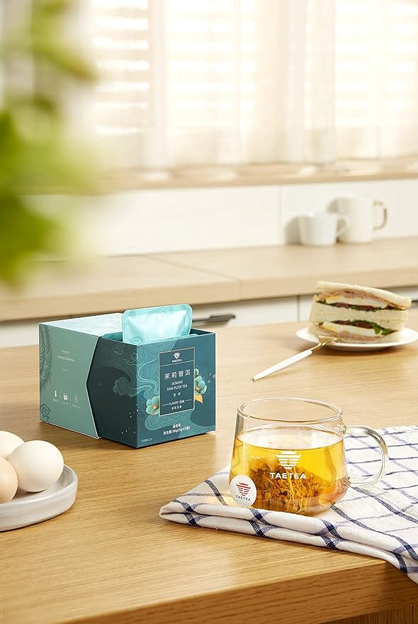 TAETEA Puerh Tea Bags, Pu-erh Assorted Tea Sachets Pack with Aged Fermented Puerh Tea Loose Leaf 12 Bags (Jasmine)