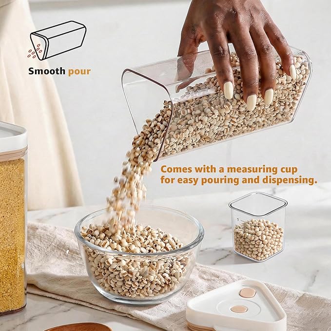 Airtight Food Storage Container with Manual Vacuum Pump, 6-Grid 27oz (800ml) Clear Rotating Pantry Organizer for Cereal, Nuts, Oats & Dry Foods, Kitchen Grain Dispenser, BPA-Free