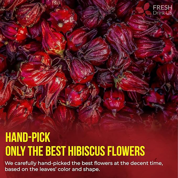 FRESHDRINKUS 60 Hibiscus Flowers Tea Bags, 100% Natural, Pure from Hibiscus Flowers. Loose Flower Hibiscus Herbal Tea. Hibiscus Flower Tea. No Sugar, No Caffeine, No Gluten, Vegan.