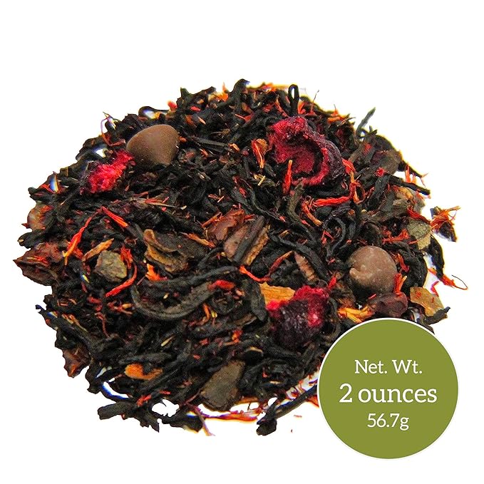 Nelson's Tea Dark Chocolate Cherry - Cut & Sifted Pu-erh Black Tea Loose Leaf with Rich Blend of Chocolate Chips, Wild Cherry Bark, Cacao Nibs and Dried Cherries - Medium Caffeine (2 oz)