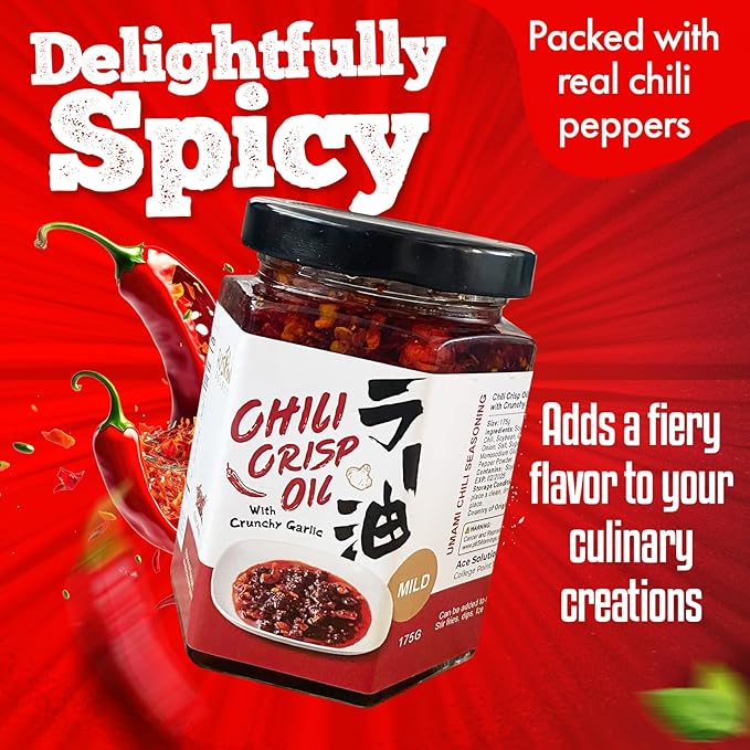 Fusion Select 350g Chili Crisp Oil - Crunchy Garlic Chili Oil, Umami Seasoning with Hot Peppers for Korean Ramen, Spicy Noodles, BBQ Meat, Dip, Stir Fry Sauce - Kitchen Condiment - Mild Spice