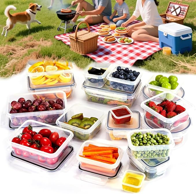 48 Pack Meal Prep Containers Set With Airtight Lids,BPA Free Food Storage Containers For Leftovers Leakproof Stackable Freezer/Microwave/Dishwasher Safe (24, Rectangular+Square)