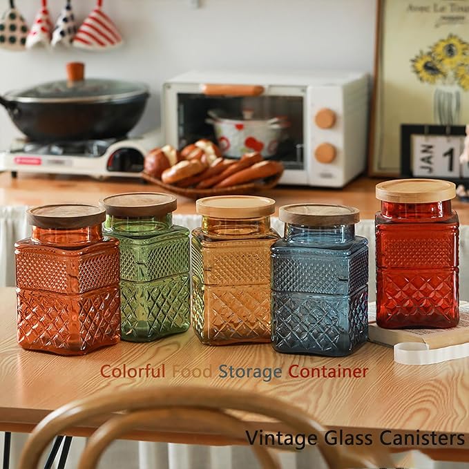 WMM 38 FL OZ Large Airtight Glass Storage Jars with Bamboo Lid - Vintage Food Containers for Candy, Snacks, Coffee, Tea, Nuts, Cereal - Kitchen Canisters