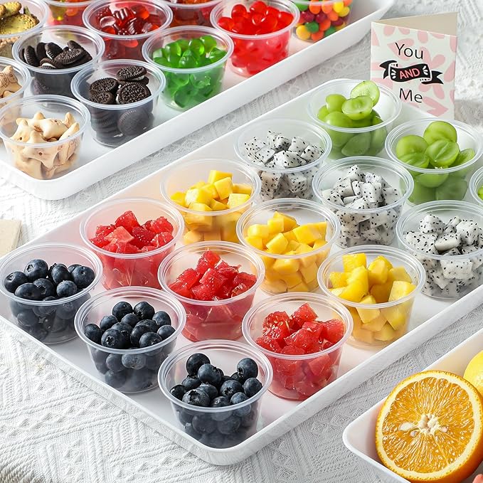 AOZITA 100 Sets - 4 oz Portion Cups With Lids, Jello Shot Cups, Small Plastic Containers, Airtight and Stackable Souffle Cups